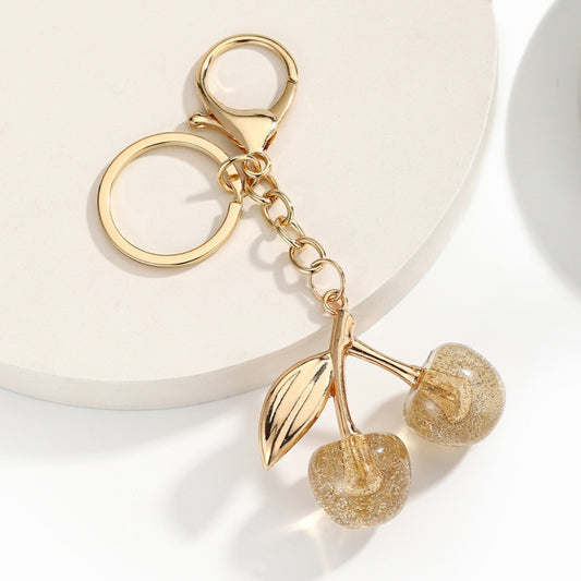 Goldiluxx Glitter Transparent Large Cherry Keychain Pendant