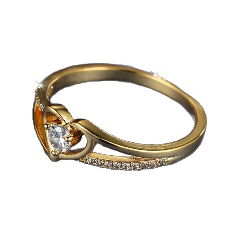 Goldiluxx Womens Heart-Shaped Diamond Ring With Gold And Cubic Zirconia Setting