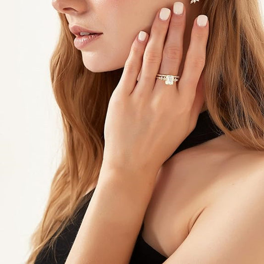 Goldiluxx S925 Sterling Silver Pave-set Rectangular Zircon Ring