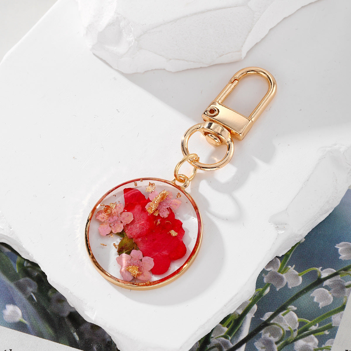 Goldiluxx Gladiolus Dried Flower Keychain Creative Resin