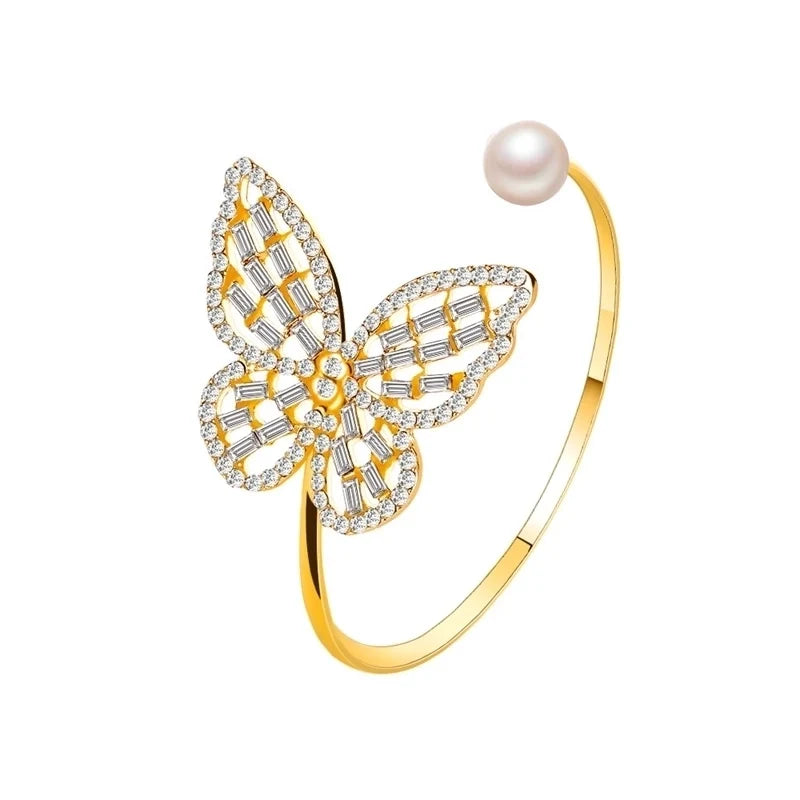 Goldiluxx Alloy Gold Plated Silver Plated Hip-Hop Classic Style Streetwear Plating Hollow Out Inlay Animal Crystal Pearls Zircon Wristband Bangle