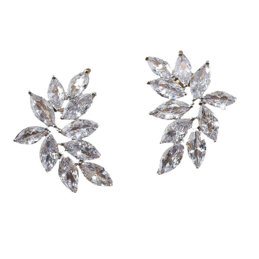 Goldiluxx Diamond-shaped Leaf Earrings With Zircon Accents