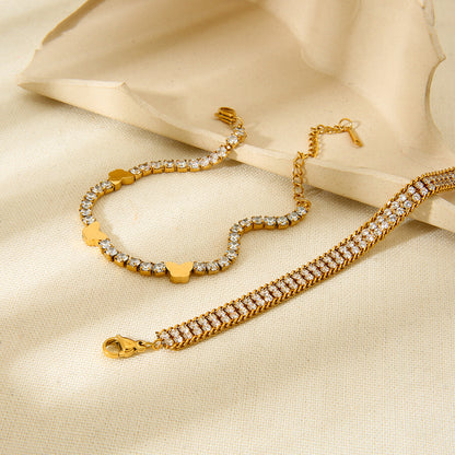 Goldiluxx Full-Crystal Zircon Flower Stainless Steel Bracelet