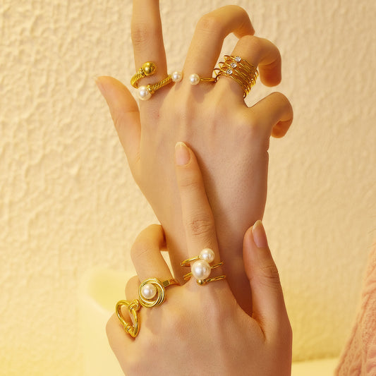 Goldiluxx New Arrival High-End Pearl And Zircon Ring For Women Vintage Style