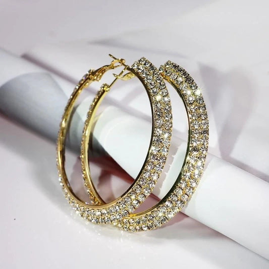 Goldiluxx 1 Pair Exaggerated Geometric Inlay Copper Alloy Rhinestones Gold Plated Silver Plated Earrings
