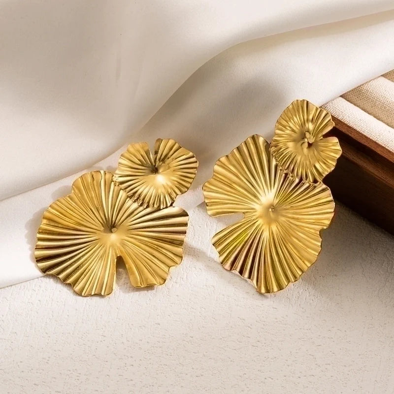 Goldiluxx 1 Pair IG Style Leaves Flower Ginkgo Leaf Plating 304 Stainless Steel 18K Gold Plated Stainless Steel Earrings