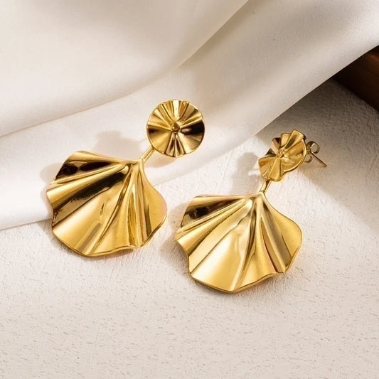 Goldiluxx 1 Pair IG Style Leaves Flower Ginkgo Leaf Plating 304 Stainless Steel 18K Gold Plated Stainless Steel Earrings