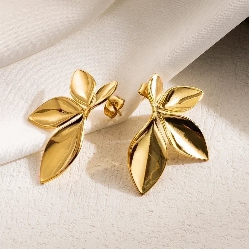 Goldiluxx 1 Pair IG Style Leaves Flower Ginkgo Leaf Plating 304 Stainless Steel 18K Gold Plated Stainless Steel Earrings
