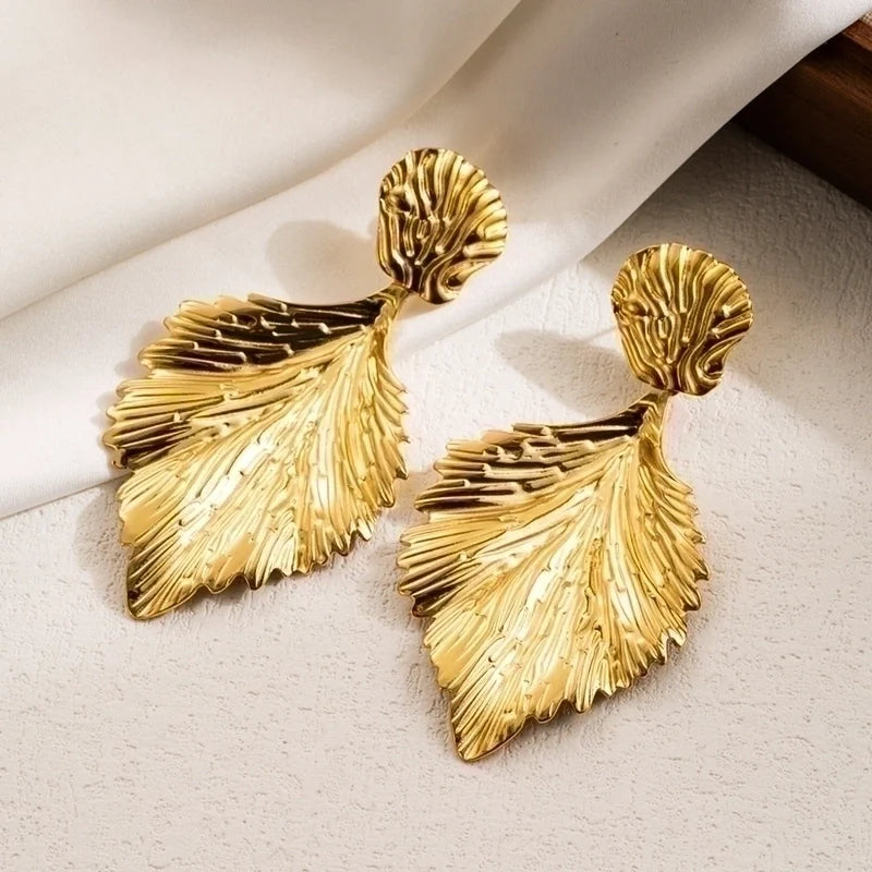 Goldiluxx 1 Pair IG Style Leaves Flower Ginkgo Leaf Plating 304 Stainless Steel 18K Gold Plated Stainless Steel Earrings