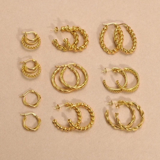 Goldiluxx 1 Pair Minimalist C Shape Plating 201 Stainless Steel Hoop Earrings Ear Studs