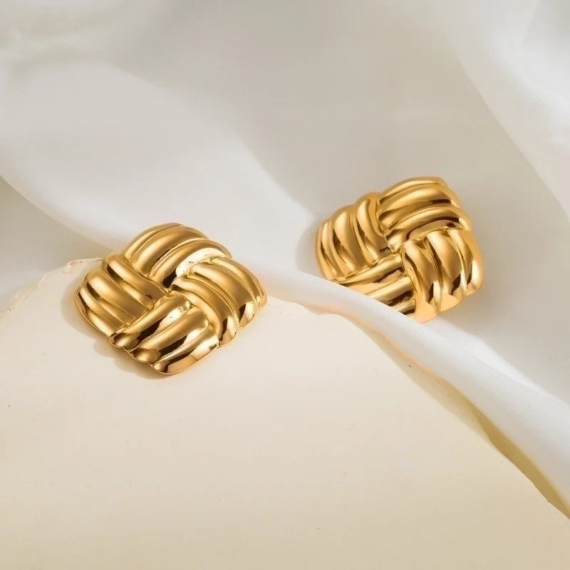 Goldiluxx 1 Pair Minimalist Classic Style Argyle 304 Stainless Steel 14K Gold Plated Stainless Steel Earrings
