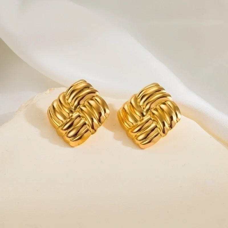Goldiluxx 1 Pair Minimalist Classic Style Argyle 304 Stainless Steel 14K Gold Plated Stainless Steel Earrings