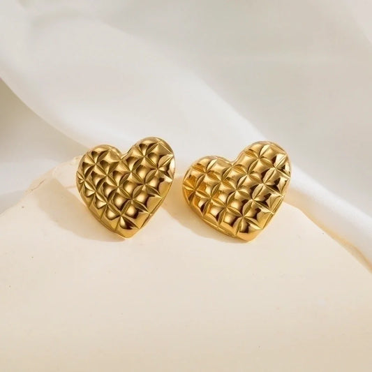 Goldiluxx 1 Pair Minimalist Classic Style Argyle 304 Stainless Steel 14K Gold Plated Stainless Steel Earrings