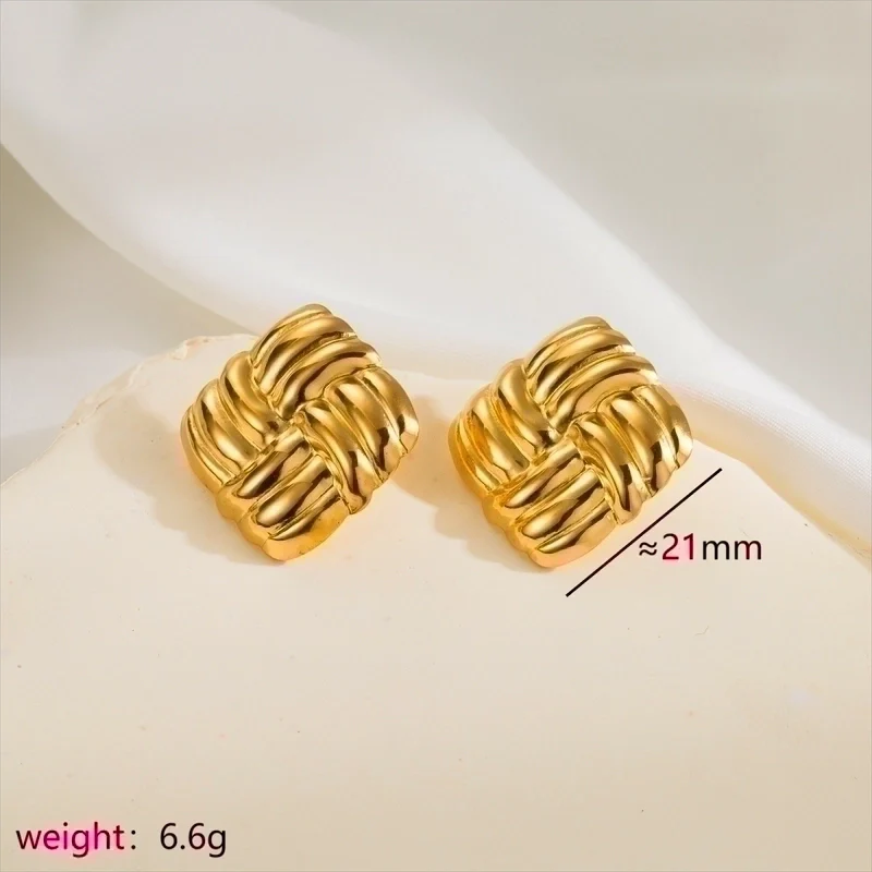 Goldiluxx 1 Pair Minimalist Classic Style Argyle 304 Stainless Steel 14K Gold Plated Stainless Steel Earrings