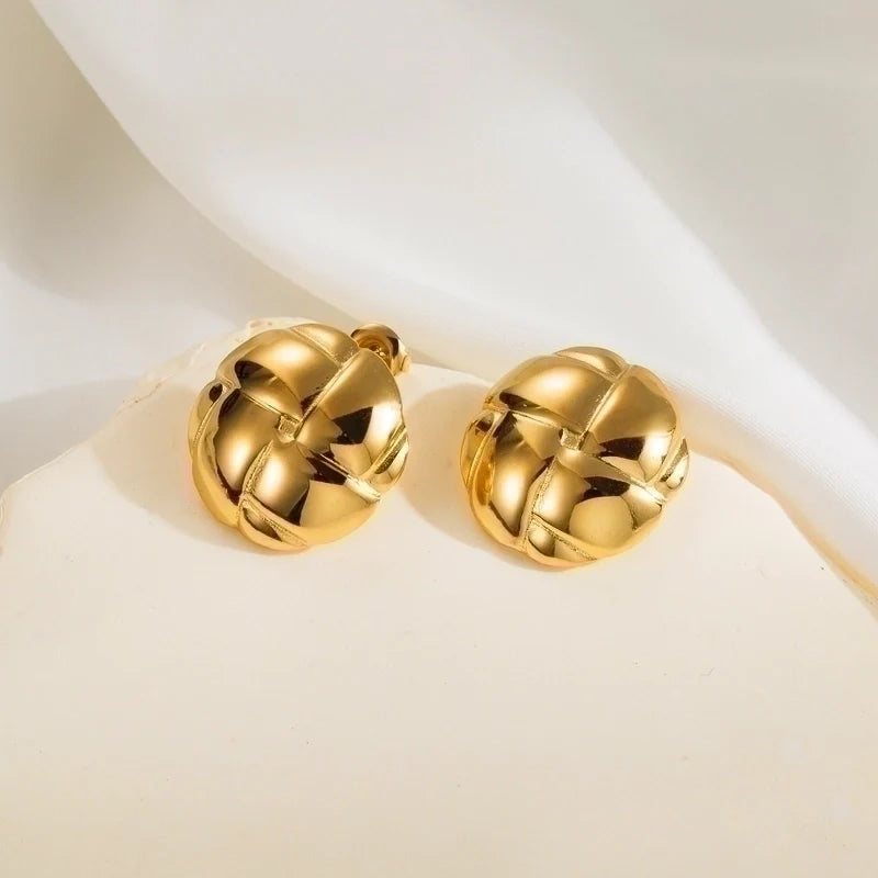 Goldiluxx 1 Pair Minimalist Classic Style Argyle 304 Stainless Steel 14K Gold Plated Stainless Steel Earrings