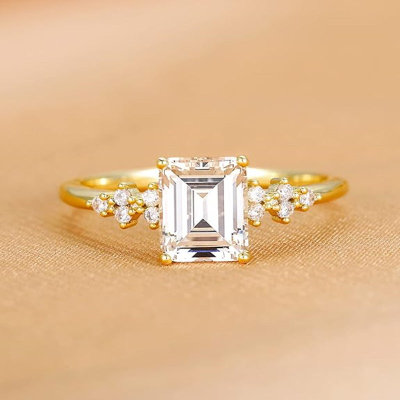 Goldiluxx S925 Sterling Silver Pave-set Rectangular Zircon Ring