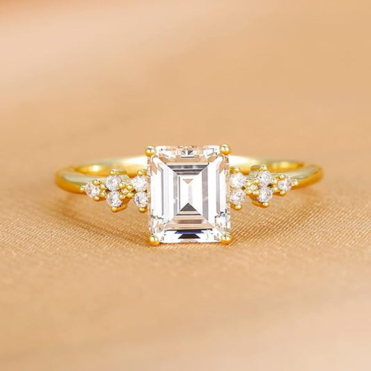 Goldiluxx S925 Sterling Silver Pave-set Rectangular Zircon Ring