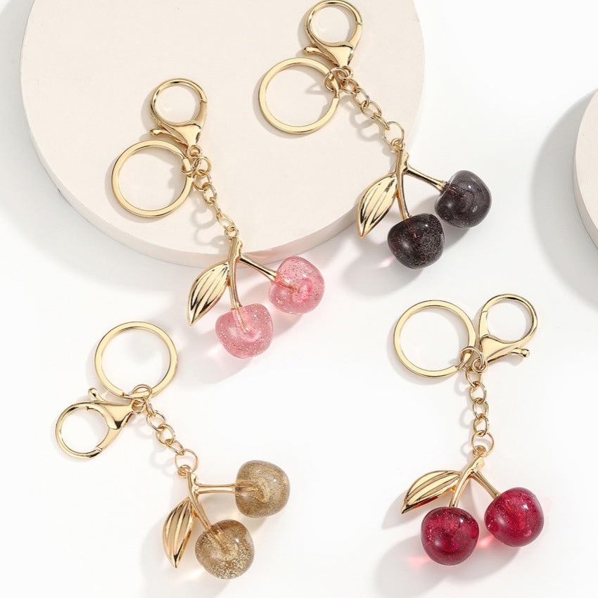 Goldiluxx Glitter Transparent Large Cherry Keychain Pendant