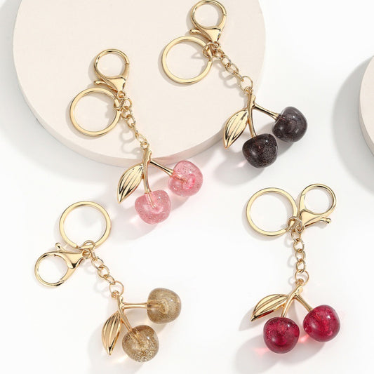 Goldiluxx Glitter Transparent Large Cherry Keychain Pendant