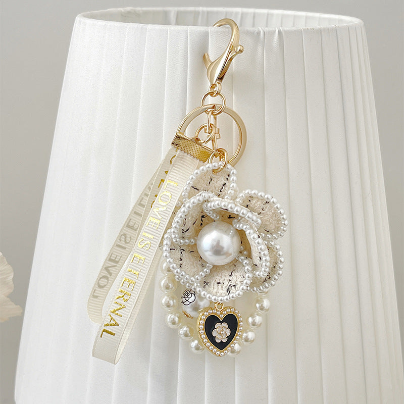Goldiluxx Camellia Key Chain Ribbon Pearl