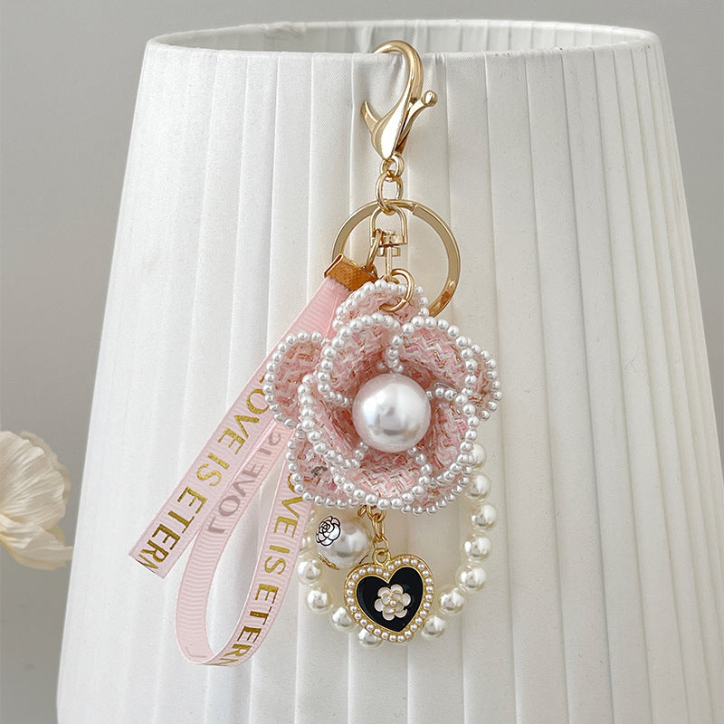 Goldiluxx Camellia Key Chain Ribbon Pearl