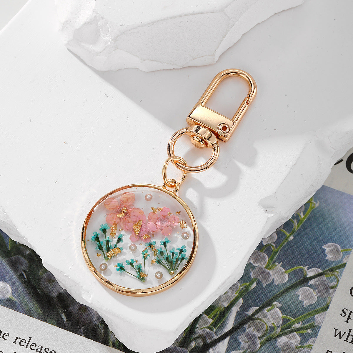 Goldiluxx Gladiolus Dried Flower Keychain Creative Resin