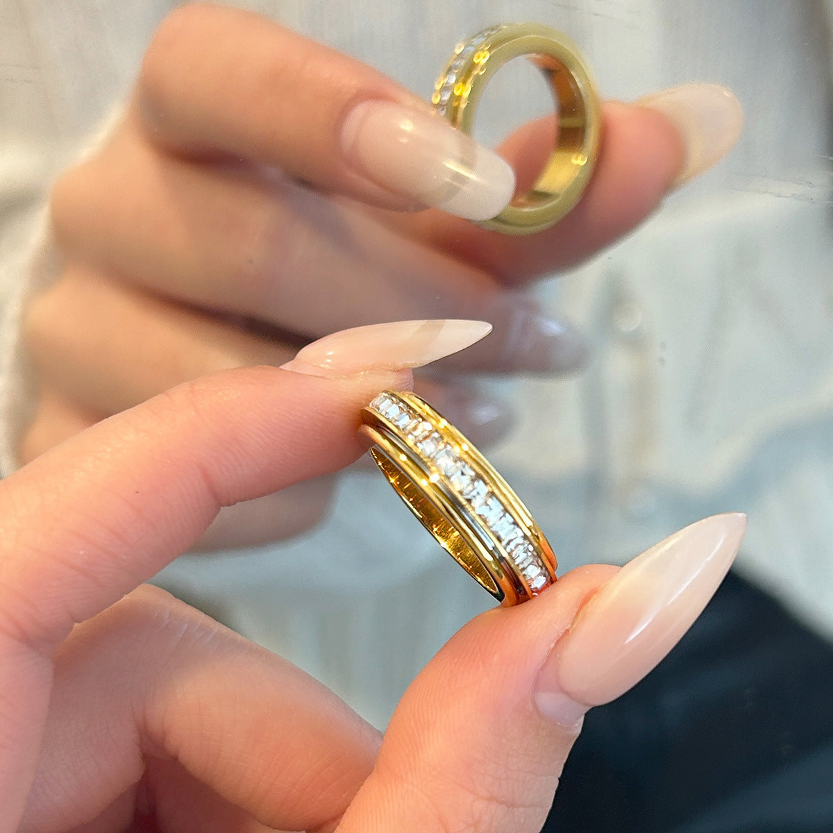 Goldiluxx Titanium Steel Rotatable Ring Female Starry Sky Does Not Fade