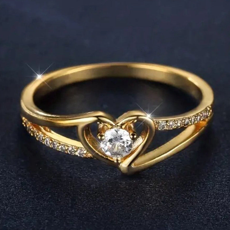Goldiluxx Womens Heart-Shaped Diamond Ring With Gold And Cubic Zirconia Setting