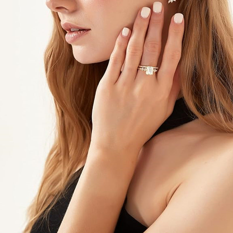 Goldiluxx S925 Sterling Silver Pave-set Rectangular Zircon Ring