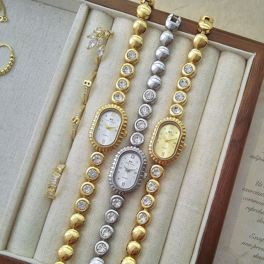 Goldiluxx Womens Mid-century Light-luxury Jewelry Oval-arch Fashion Petite Watch