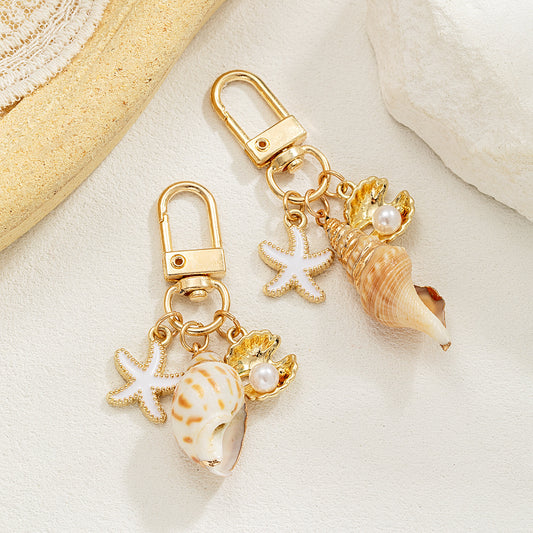 Goldiluxx Seaside Alloy Natural Shell Pearl Keychain