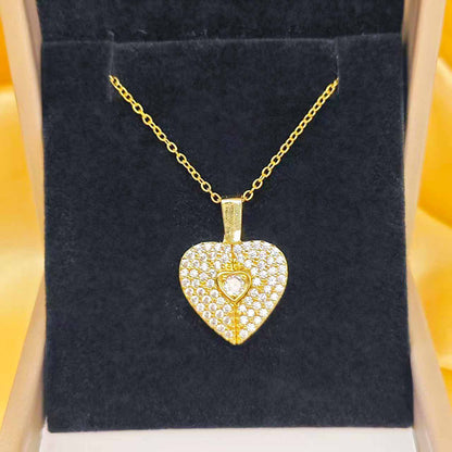 Goldiluxx Full Crystal Hinged Heart Necklace Colorfast Titanium Steel Accessory