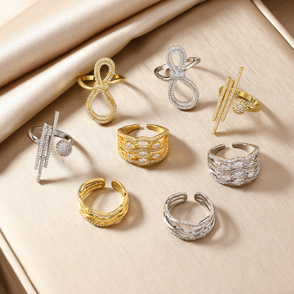 Goldiluxx Minimally Designed Zircon Wave Line Versatile Open Ring