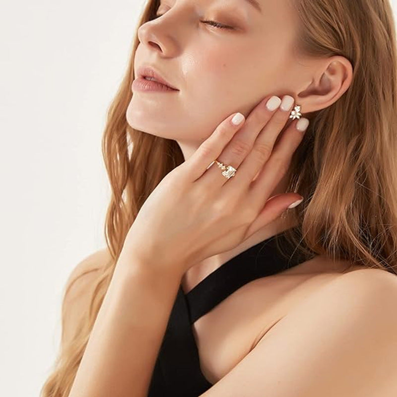 Goldiluxx S925 Sterling Silver Pave-set Rectangular Zircon Ring