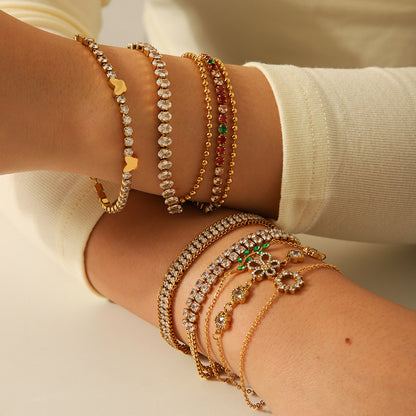 Goldiluxx Full-Crystal Zircon Flower Stainless Steel Bracelet