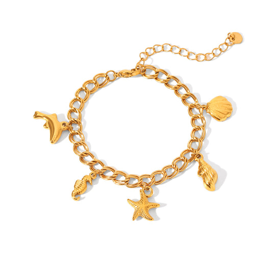 Goldiluxx Starfish Shell Marine Element Stainless Steel Bracelet