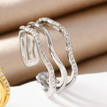 Goldiluxx Minimally Designed Zircon Wave Line Versatile Open Ring