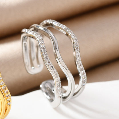 Goldiluxx Minimally Designed Zircon Wave Line Versatile Open Ring