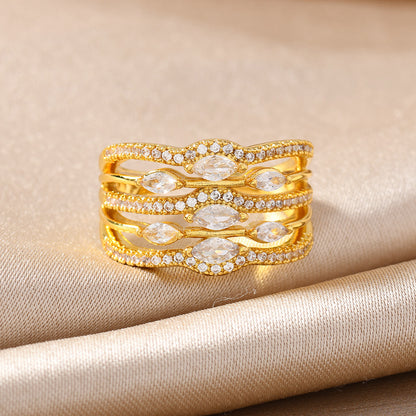 Goldiluxx Minimally Designed Zircon Wave Line Versatile Open Ring