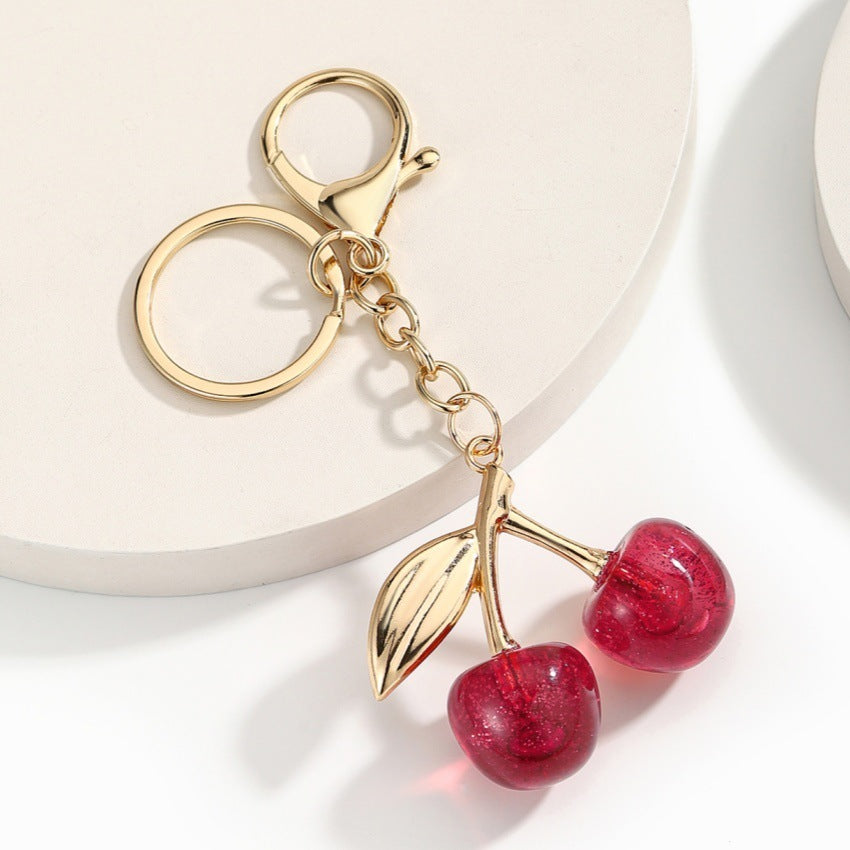 Goldiluxx Glitter Transparent Large Cherry Keychain Pendant