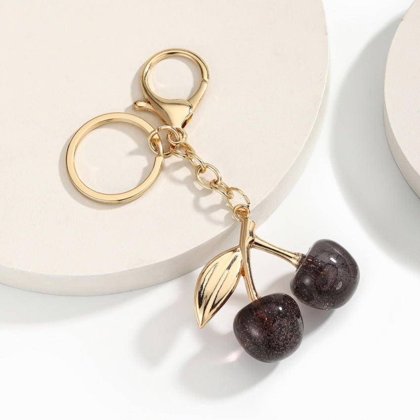 Goldiluxx Glitter Transparent Large Cherry Keychain Pendant