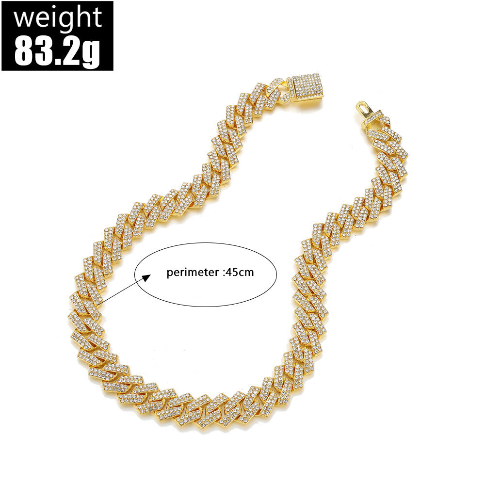 Goldiluxx Bold Exaggerated Gold Full-diamond Titanium Steel Cuban Chain
