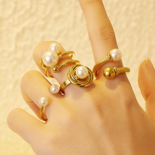 Goldiluxx New Arrival High-End Pearl And Zircon Ring For Women Vintage Style