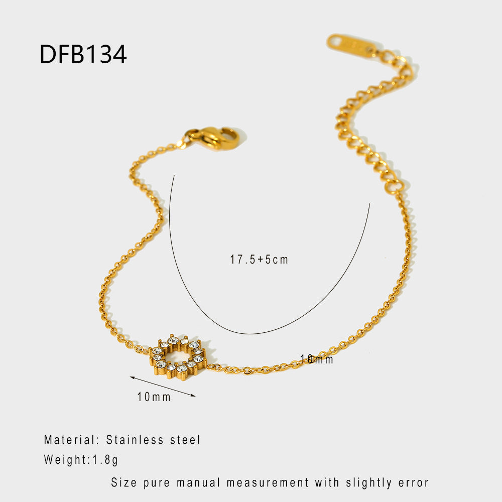 Goldiluxx Full-Crystal Zircon Flower Stainless Steel Bracelet