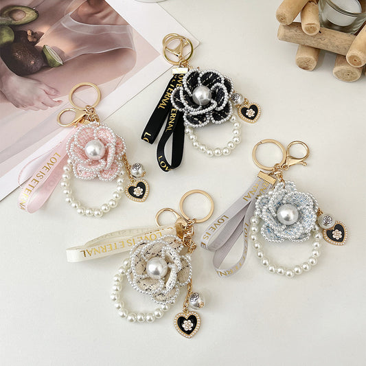 Goldiluxx Camellia Key Chain Ribbon Pearl