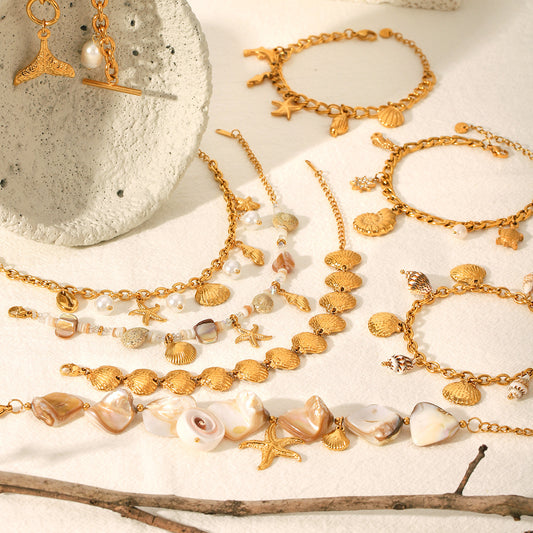 Goldiluxx Starfish Shell Marine Element Stainless Steel Bracelet