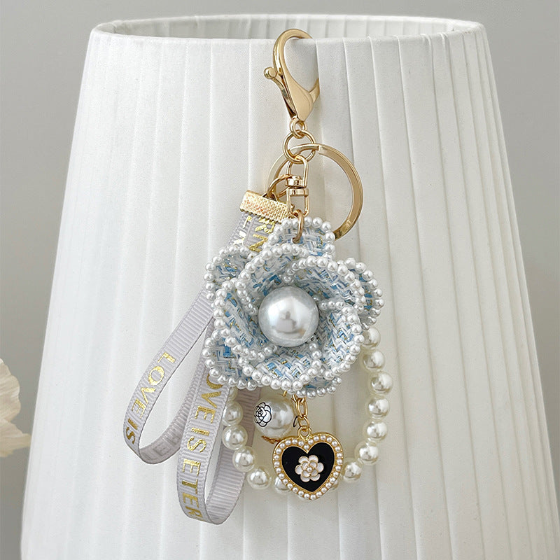 Goldiluxx Camellia Key Chain Ribbon Pearl