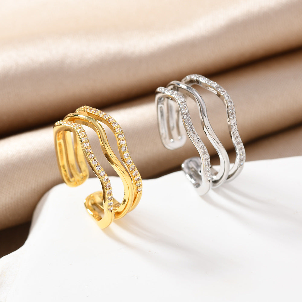 Goldiluxx Minimally Designed Zircon Wave Line Versatile Open Ring