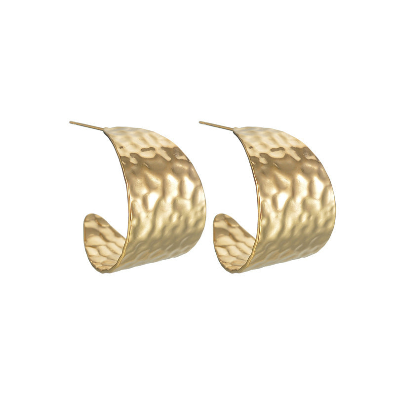 Goldiluxx C-Shaped Irregular Pleated Earrings Women's Retro