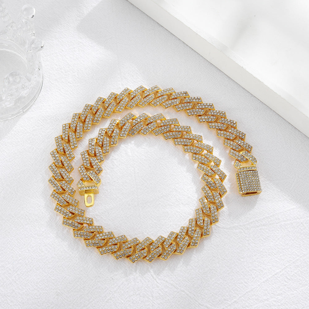 Goldiluxx Bold Exaggerated Gold Full-diamond Titanium Steel Cuban Chain